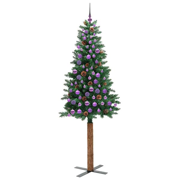 vidaXL Slim Christmas Tree Green 210 cm PVC and Solid Pine wood