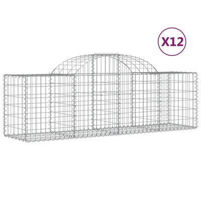 vidaXL Arched Gabion Baskets 12 pcs 200x50x60/80 cm Galvanised Iron