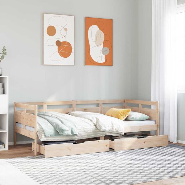 vidaXL Daybed with Drawers without Mattress 90x190 cm Single Solid Wood