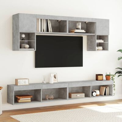 vidaXL 6 Piece TV Wall Units with LED Concrete Grey Engineered Wood