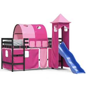 vidaXL Kids' Loft Bed with Tower without Mattress Pink 80x200 cm
