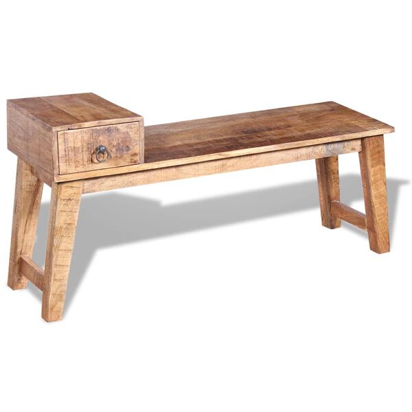 vidaXL Bench with Drawer Solid Mango Wood 120x36x60 cm