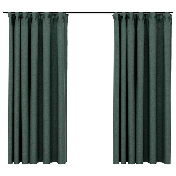 vidaXL Linen-Look Blackout Curtains with Hooks 2 pcs Green 140x175 cm