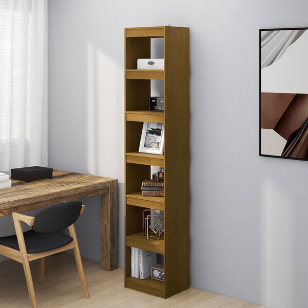vidaXL Book Cabinet/Room Divider Honey Brown Solid Pinewood