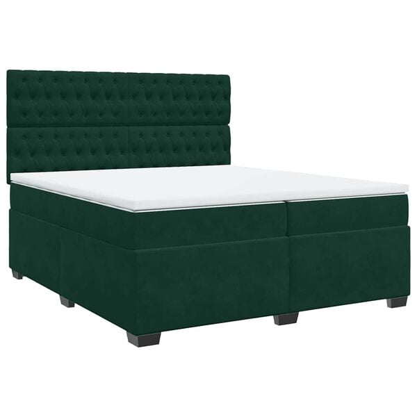 vidaXL Box Spring Bed with Mattress Dark Green 200x200 cm Velvet