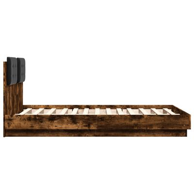 vidaXL Bed Frame with Headboard and LED Lights Smoked Oak 140x190 cm