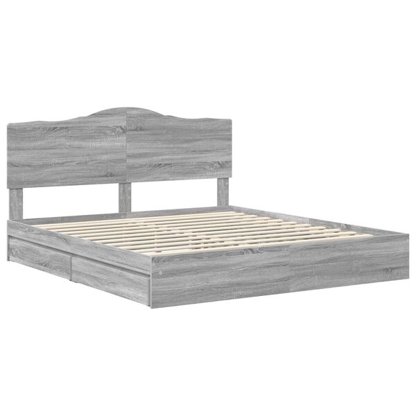 vidaXL Storage Bed Grey Sonoma 200 x 200 cm Engineered Wood