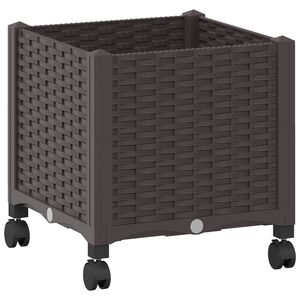 vidaXL Garden Planter with Wheels Brown 40 x 40 x 44 cm PP
