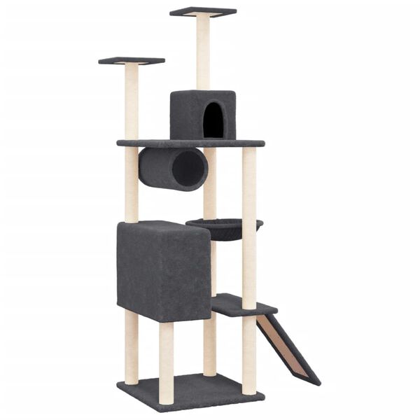 vidaXL Cat Tree with Sisal Scratching Posts Dark Grey 168 cm