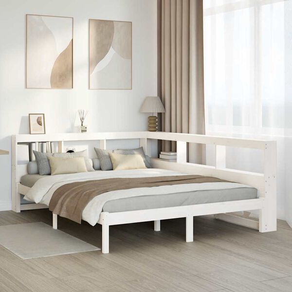 vidaXL Bookcase Bed without Mattress White 140x190 cm Solid Wood Pine