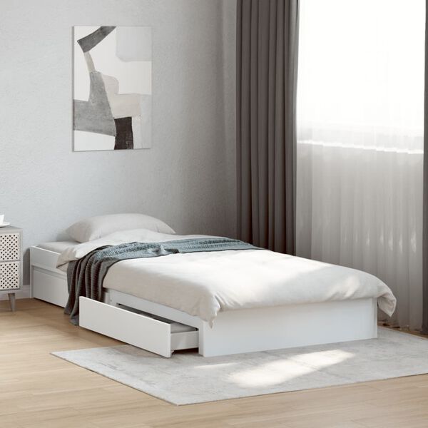 vidaXL Bed Frame with Drawers without Mattress White 75x190 cm Small Single