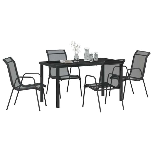 vidaXL Garden Dining Set 5 pcs Black Powder-Coated Steel