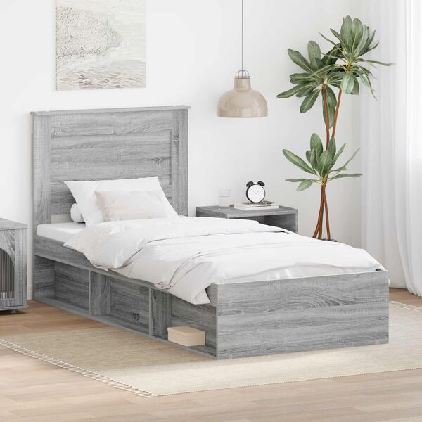 vidaXL Bed Frame with Drawer Grey Sonoma 90 x 190 cm Solid Pine Wood