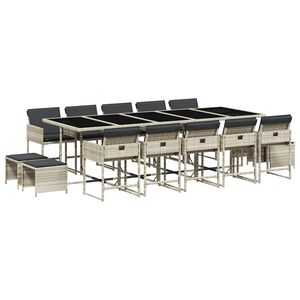 vidaXL 15 Piece Garden Dining Set with Cushions Light Grey Poly Rattan