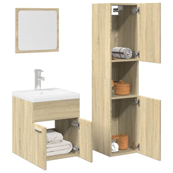 vidaXL 4 Piece Bathroom Furniture Set Sonoma Oak Engineered Wood