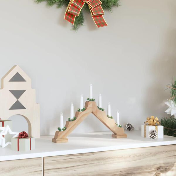 vidaXL Christmas Candle Bridge Brown 39.5 x 5 x 29 cm Solid Pine Wood