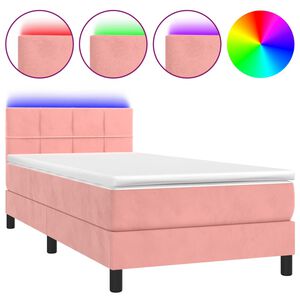 vidaXL Box Spring Bed with Mattress&LED Pink 80x200cm Velvet
