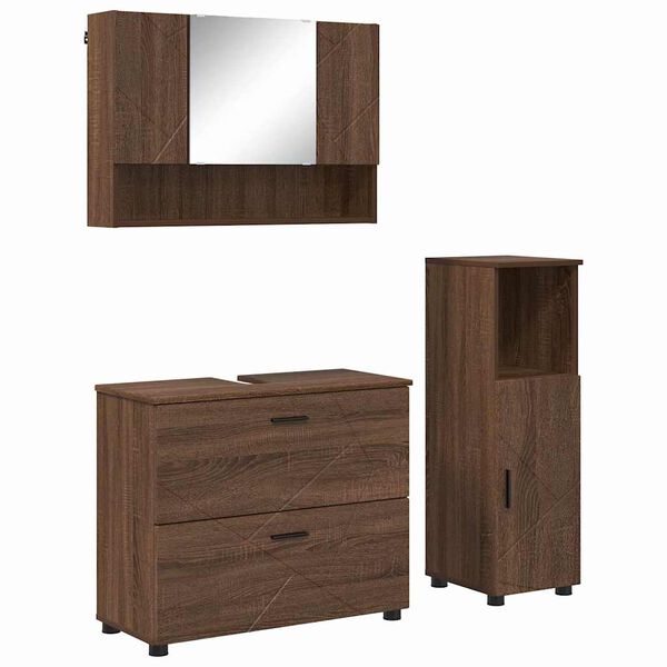 vidaXL Bathroom Furniture Set with Drawer with Shelf 3 pcs Brown Oak