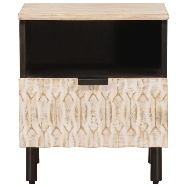 vidaXL Bedside Cabinet White 40 x 33 x 46 cm Solid Mango Wood