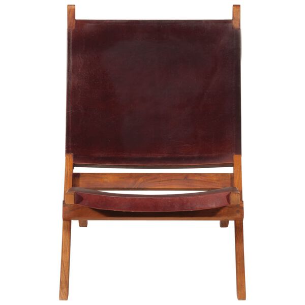 vidaXL Folding Relaxing Chair Dark Brown Real Leather