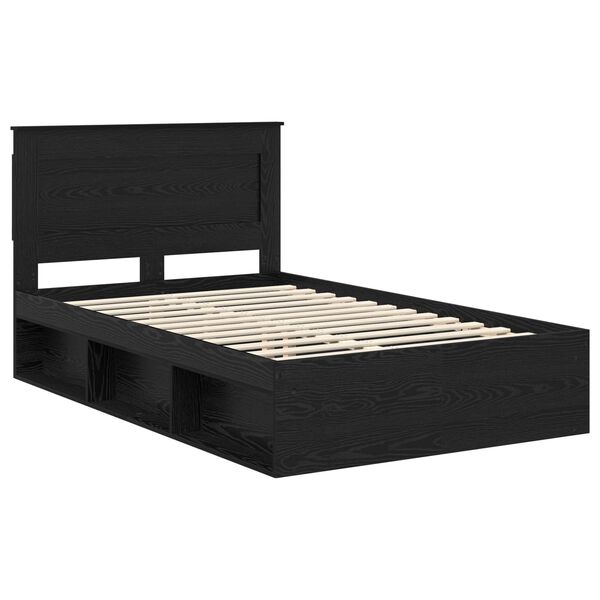 vidaXL Bed Frame with Headboard Black 135 x 190 cm Solid Pine Wood