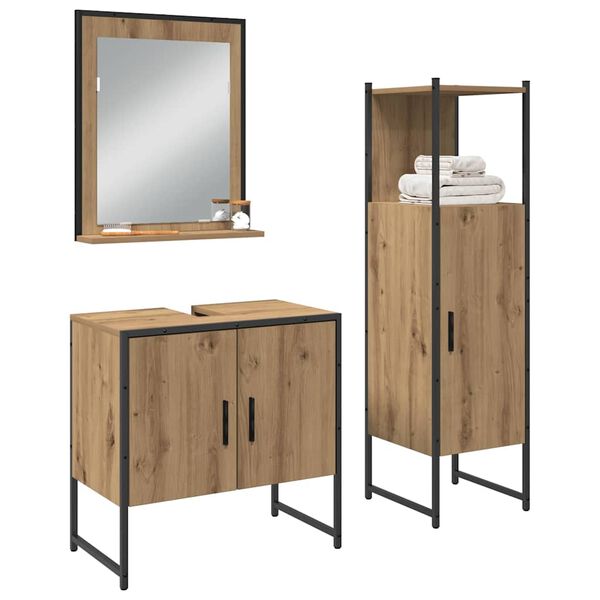 vidaXL Bathroom Furniture Set with Shelf 3 pcs Brown Engineered wood