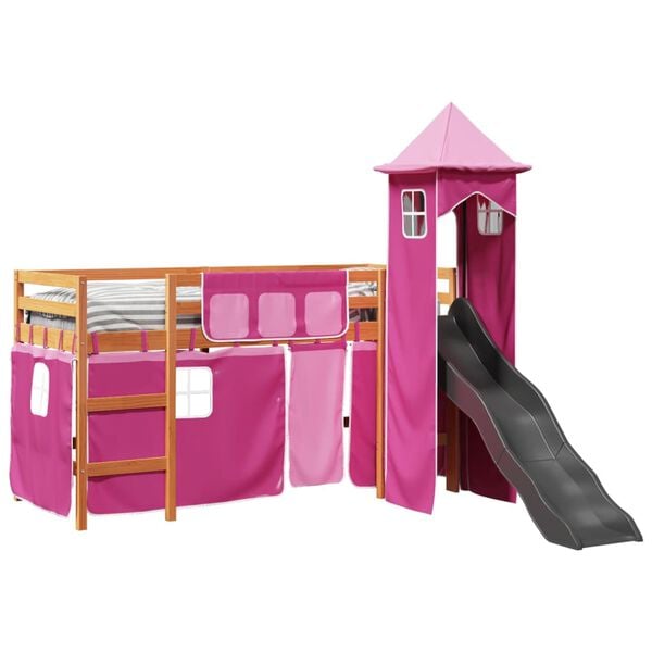 vidaXL Kids' Loft Bed with Tower Pink 80x200 cm Solid Wood Pine
