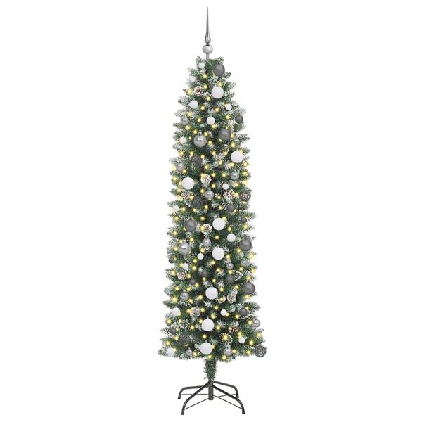 vidaXL Artificial Slim Christmas Tree Green and White 210 cm