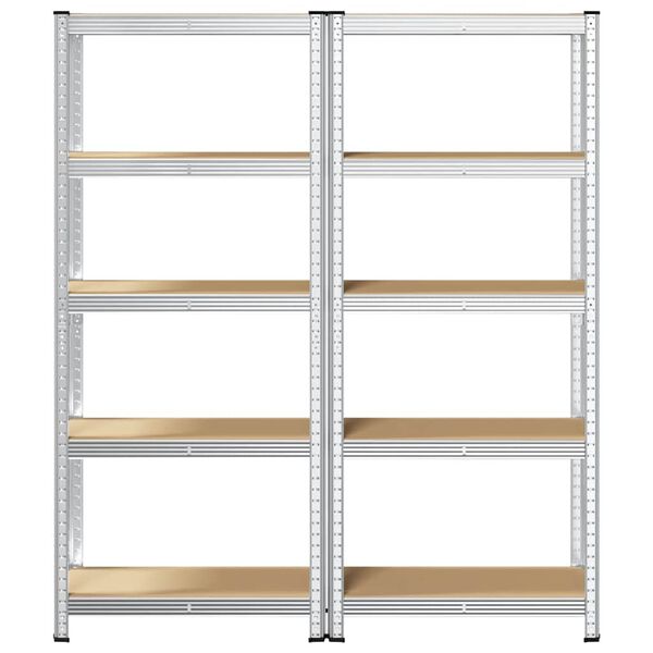 vidaXL 5-Layer Storage Shelves 2 pcs Silver Steel&Engineered Wood