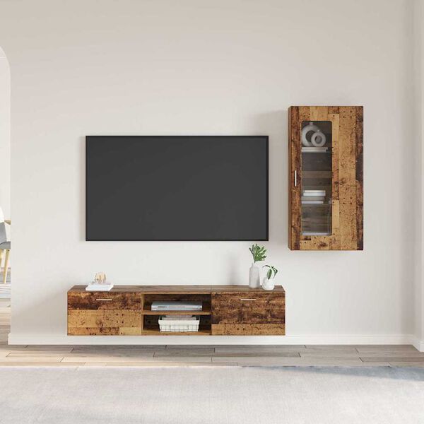 vidaXL TV Cabinet Set with Drawer FLORIN Old Wood Engineered Wood