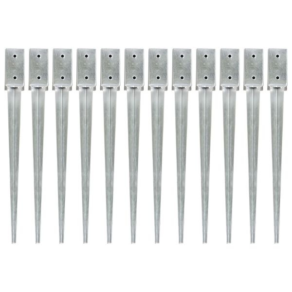 vidaXL Ground Spikes 12 pcs Silver 7x7x75 cm Galvanised Steel
