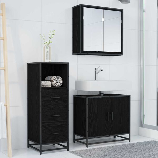 vidaXL Bathroom Furniture Set 3 pcs Black Oak Engineered Wood