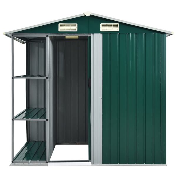 vidaXL Garden Shed with Rack Green 205x130x183 cm Iron