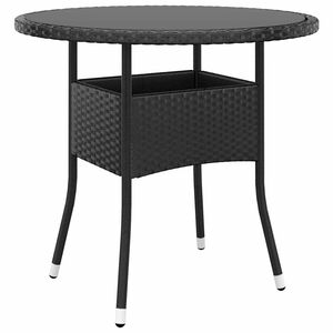 vidaXL Garden Table &Oslash;80x75 cm Tempered Glass and Poly Rattan Black