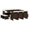 vidaXL 11 Piece Garden Dining Set with Cushions Brown Poly Rattan