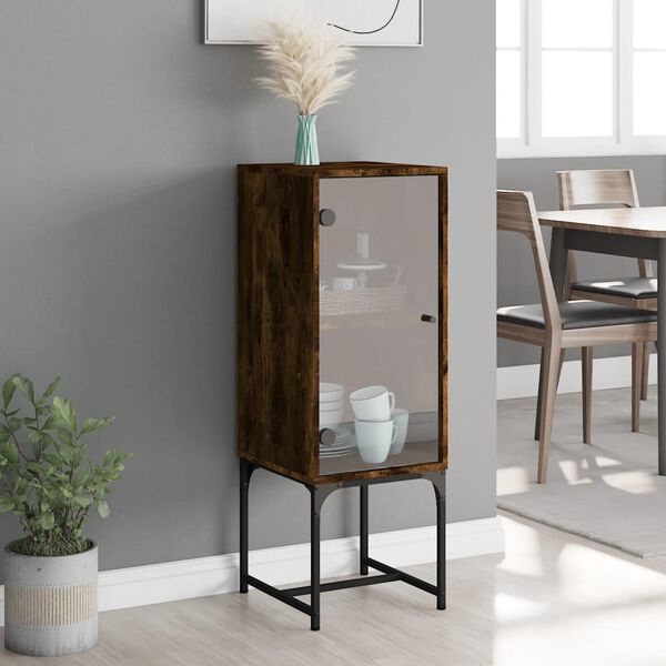 vidaXL Side Cabinet with Glass Doors Smoked Oak 35x37x100 cm
