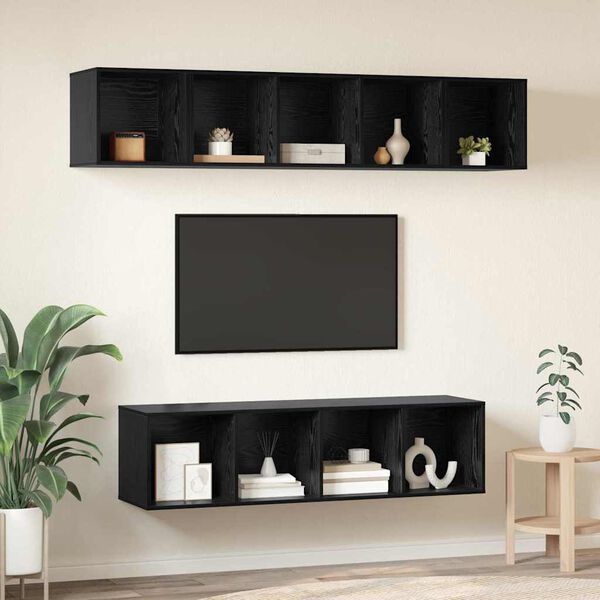 vidaXL TV Cabinet Set Wall-mounted 4 pcs Black Oak Engineered Wood