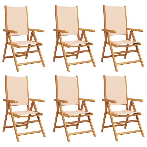 vidaXL Reclining Garden Chairs 6 pcs Beige Fabric and Solid Wood