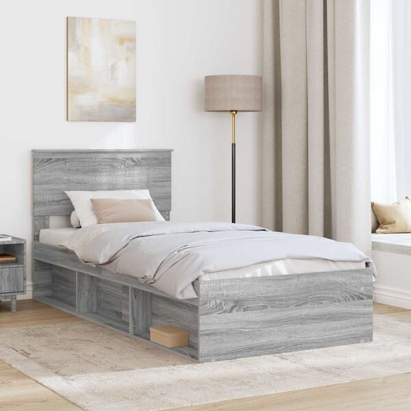 vidaXL Bed Frame Grey Sonoma 90 x 200 cm Solid Pine Wood