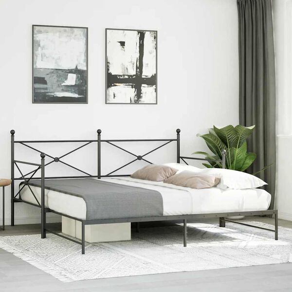 vidaXL Daybed with Trundle without Mattress Black 107x203 cm Steel