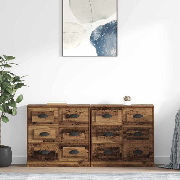 vidaXL Sideboards 2 pcs Old Wood 70 x 35.5 x 67.5 cm Engineered Wood