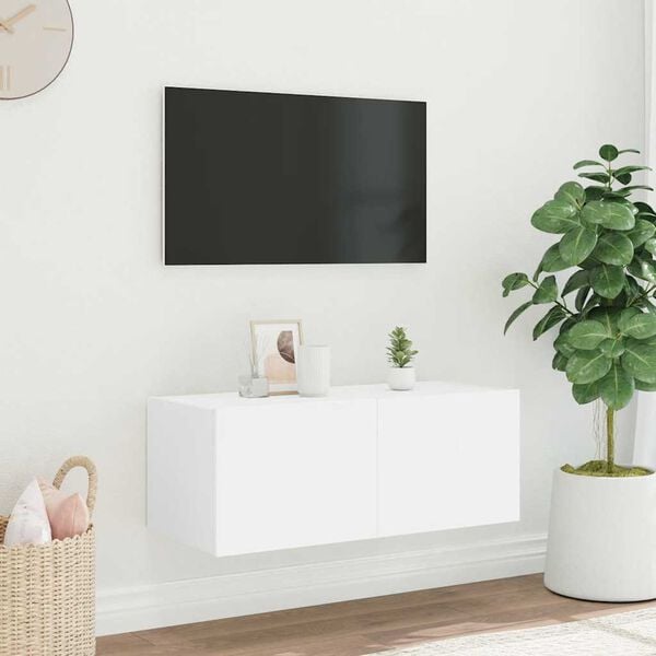vidaXL TV Wall Cabinet with LED Lights White 80x35x31 cm