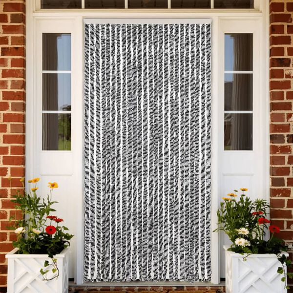 vidaXL Fly Curtain Grey and Black and White 100x230 cm Chenille