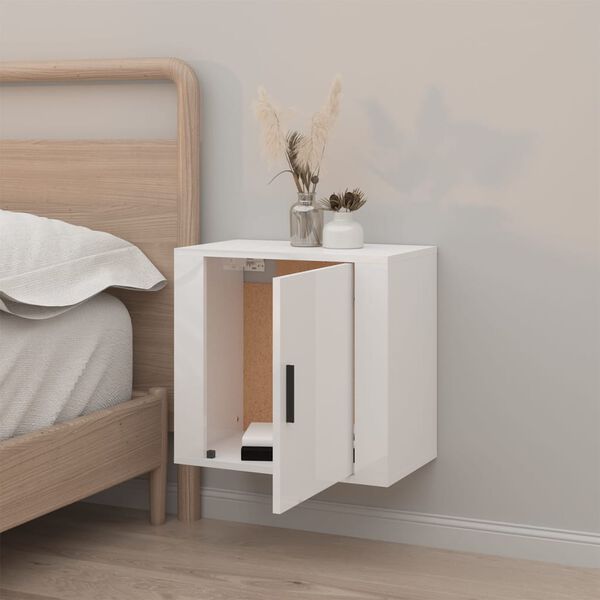vidaXL Wall-mounted Bedside Cabinet High Gloss White 50x30x47 cm