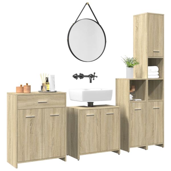 vidaXL 4 Piece Bathroom Furniture Set Sonoma Oak Engineered Wood