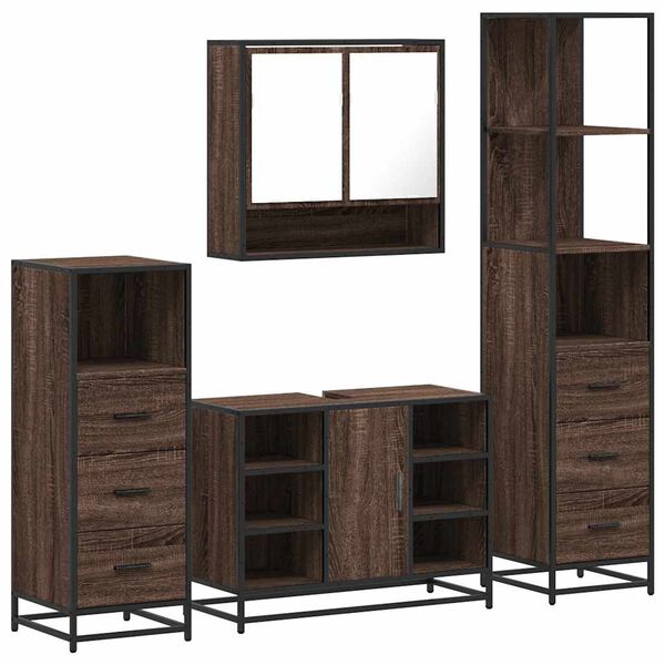 vidaXL 4 Piece Bathroom Furniture Set Brown Oak Engineered Wood