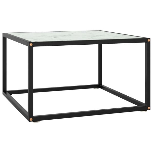 vidaXL Coffee Table Black with White Marble Glass 60x60x35 cm
