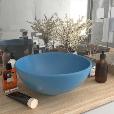 vidaXL Luxury Bathroom Basin Round Matt Light Blue 32.5x14 cm Ceramic