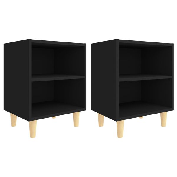 vidaXL Bed Cabinets with Solid Wood Legs 2 pcs Black 40x30x50 cm