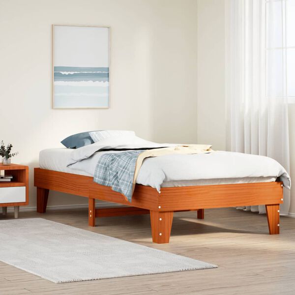 vidaXL Bed Frame without Mattress Wax Brown 75x190 cm Small Single Solid Wood Pine